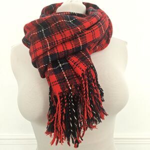 RED NAVY Blue Classic Tartan Plaid Scarf Shawl Large 68" x 26"